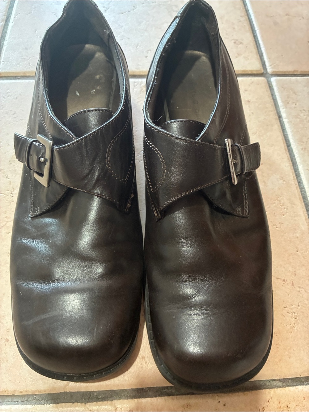 Vintage croft & barrow Dark Brown Leather Buckle Slip-On loafers